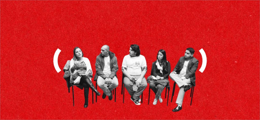 Foto de sesión de desconferencia en ída de la sociedad civil de OGP 2016, estilizada con la gráfica de la Red